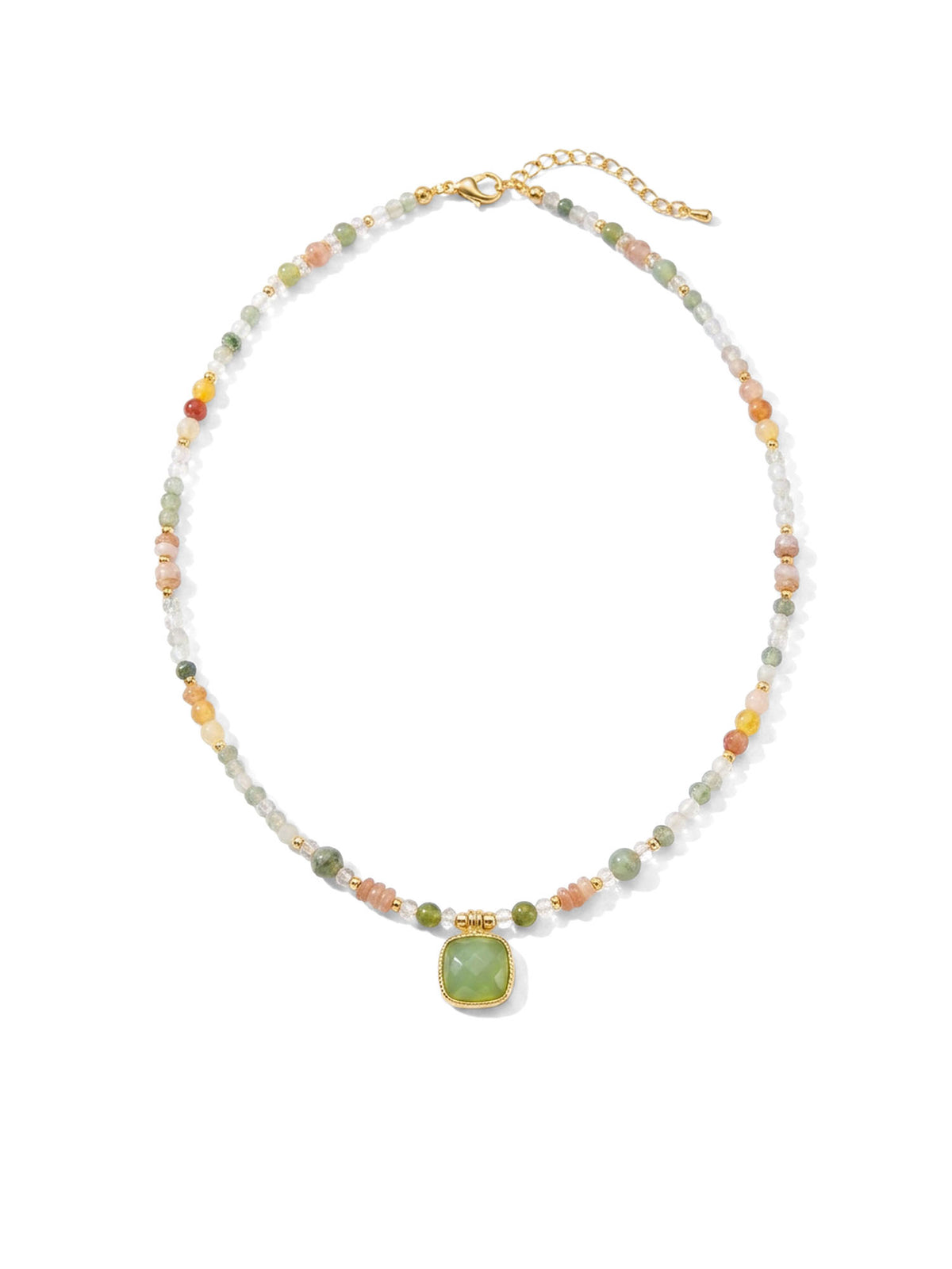 Kette Verde Serenità – Bunte Perlen mit grünem Anhänger – XL121 – Ansicht 1
