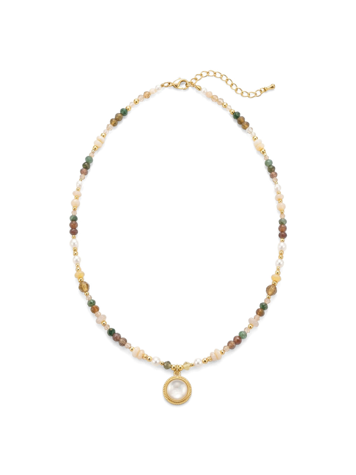 Perla Solare necklace – Colorful beads with round pendant – XL123 – View 1