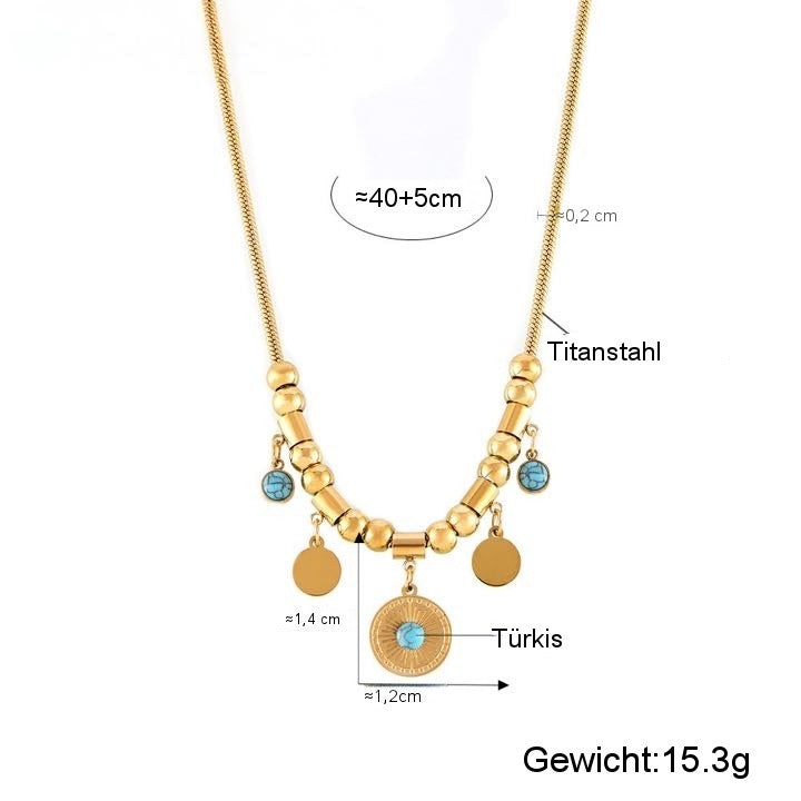 Schmuckset mit Blauer Türkis & 18K Vergoldung – Halskette & Armband