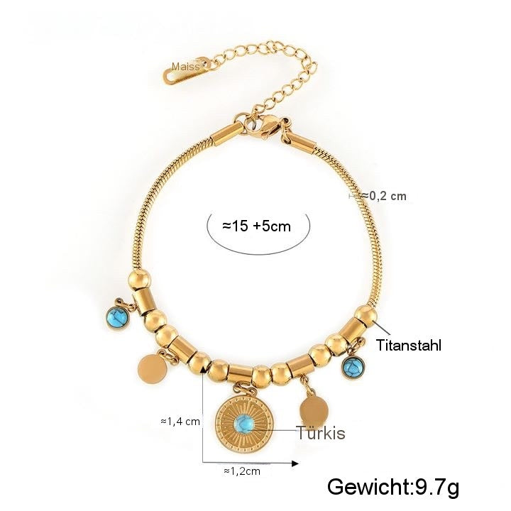 Schmuckset mit Blauer Türkis & 18K Vergoldung – Halskette & Armband