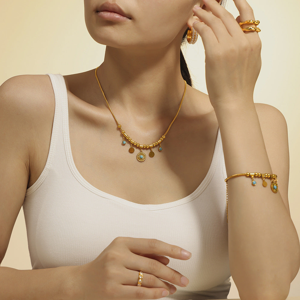 Schmuckset mit Blauer Türkis & 18K Vergoldung – Halskette & Armband