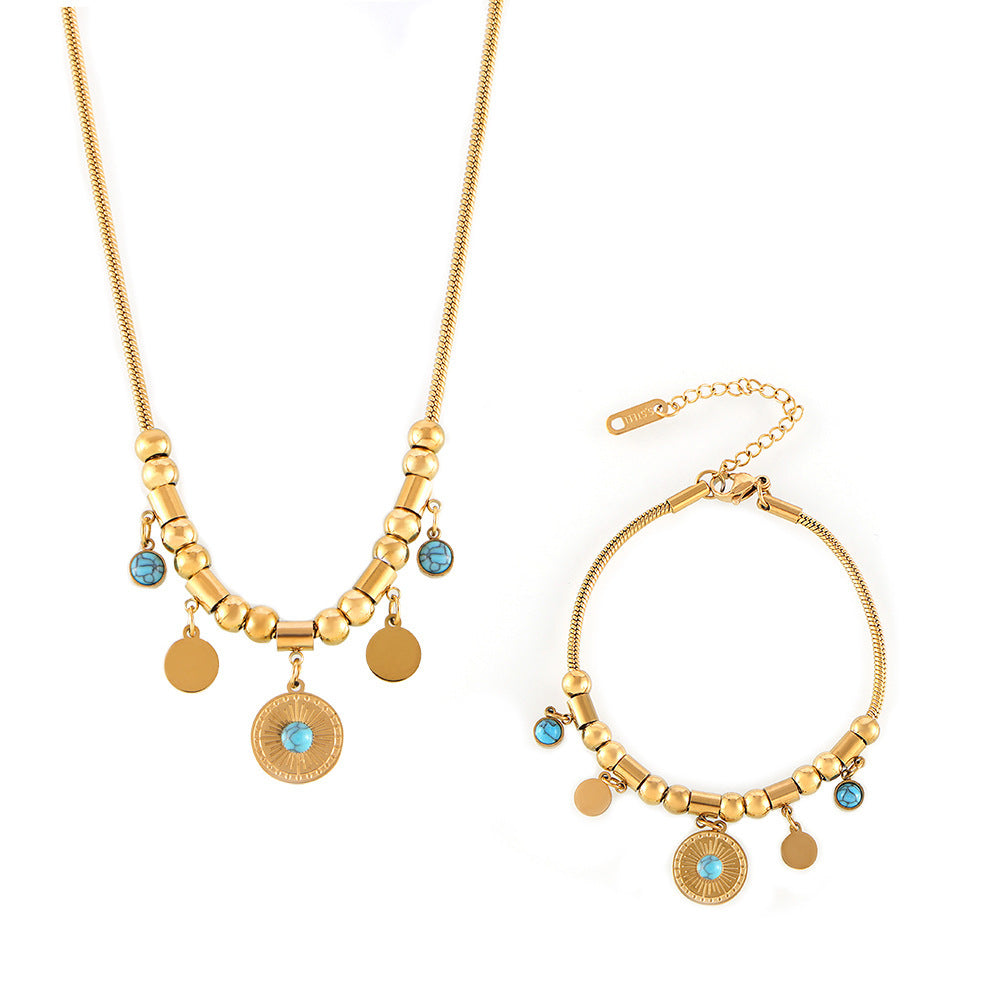 Schmuckset mit Blauer Türkis & 18K Vergoldung – Halskette & Armband