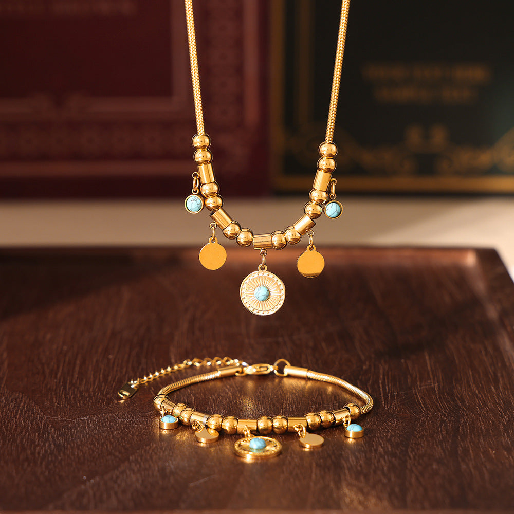 Schmuckset mit Blauer Türkis & 18K Vergoldung – Halskette & Armband
