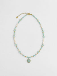 Kette Amazonit Anhaenger – Produktbild auf weissem Hintergrund, Naturstein Halskette, Boho Schmuck