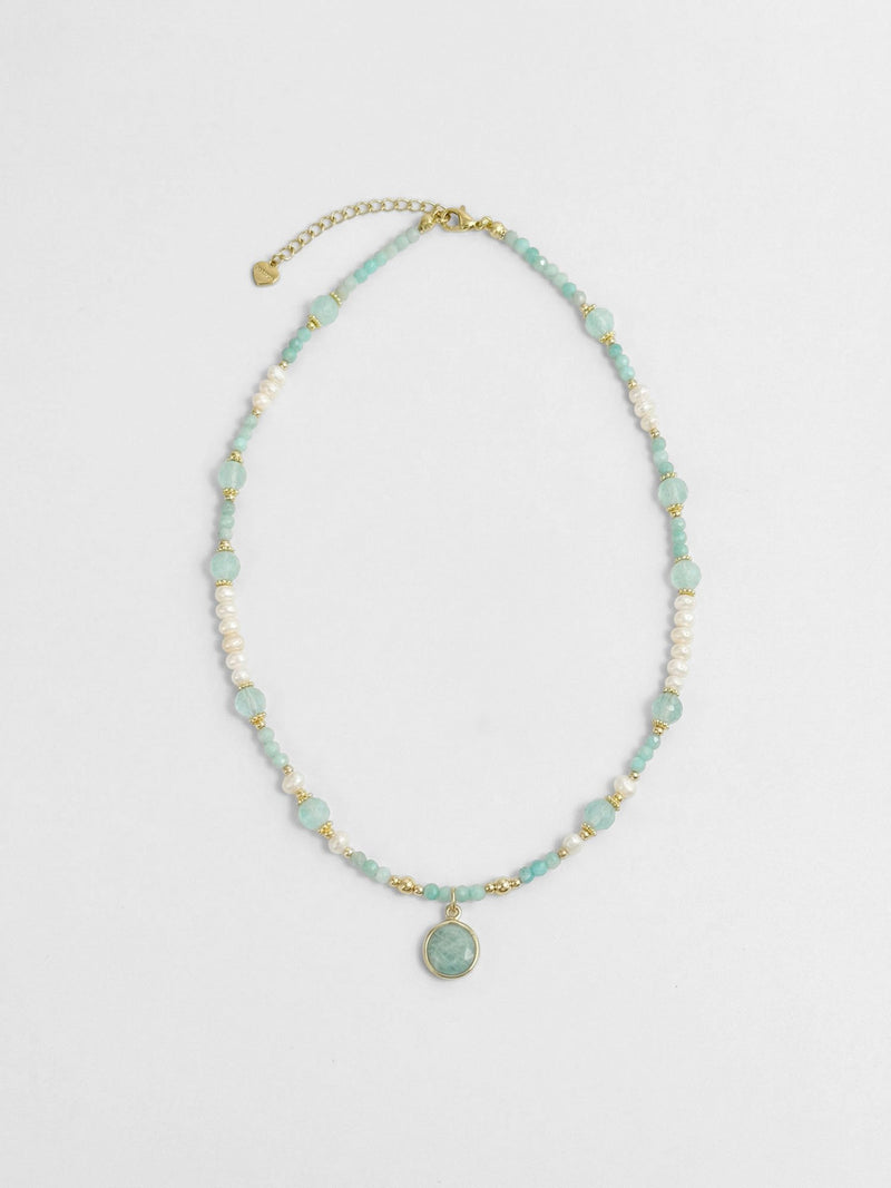 Kette Amazonit Anhaenger – Produktbild auf weissem Hintergrund, Naturstein Halskette, Boho Schmuck