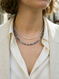 Kette Amethyst Facettiert – von Model getragen, Boho Halskette Styling im Alltag