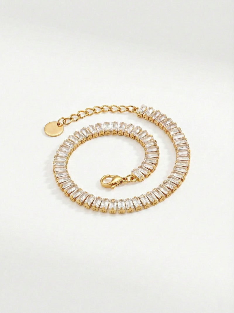 Tennis Armband Spiralform mit Karabinerverschluss und Verlaengerungskette 18K Gold