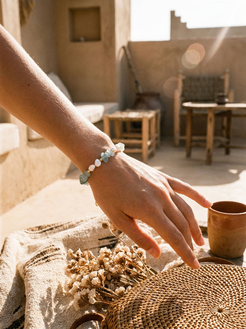 Armband Perlenmeer Apatit – Lifestyle-Foto