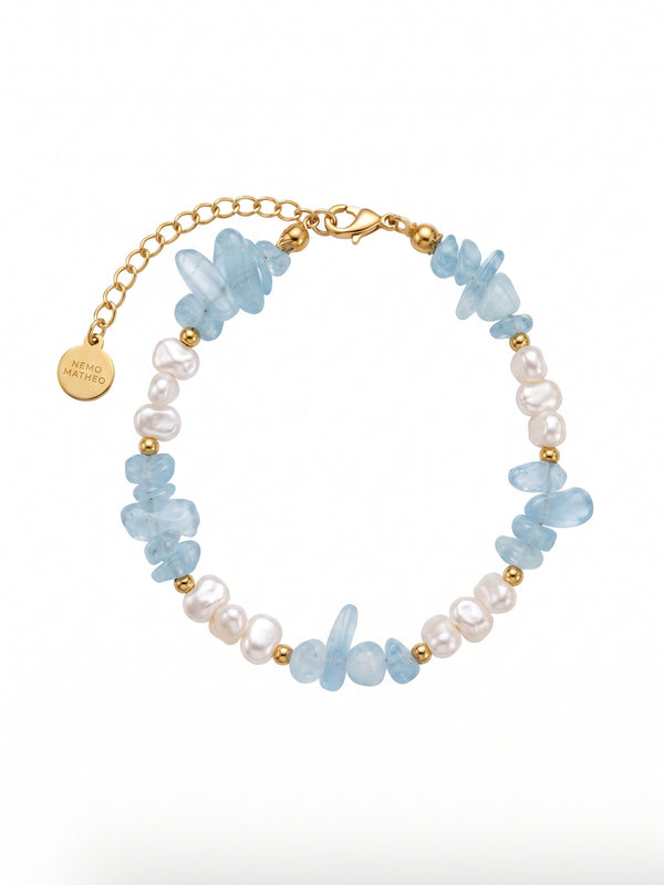 Armband Perlenmeer Aquamarin – Produktbild auf weißem Hintergrund