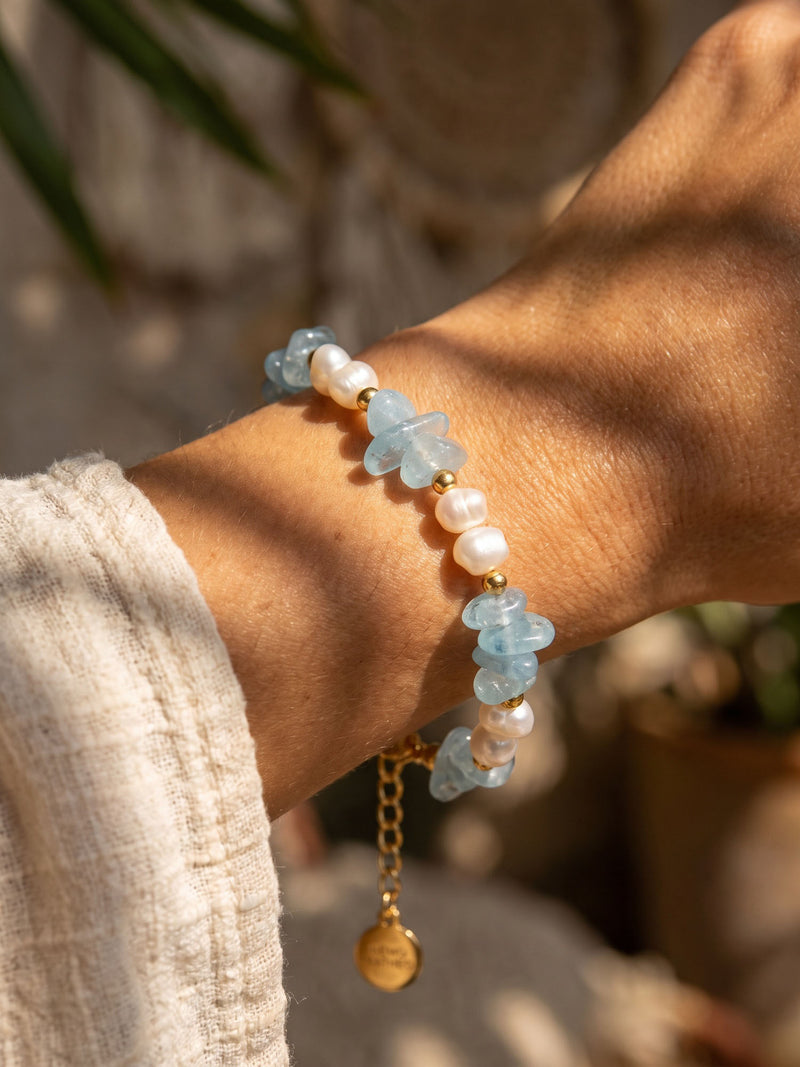 Armband Perlenmeer Aquamarin – Detailansicht
