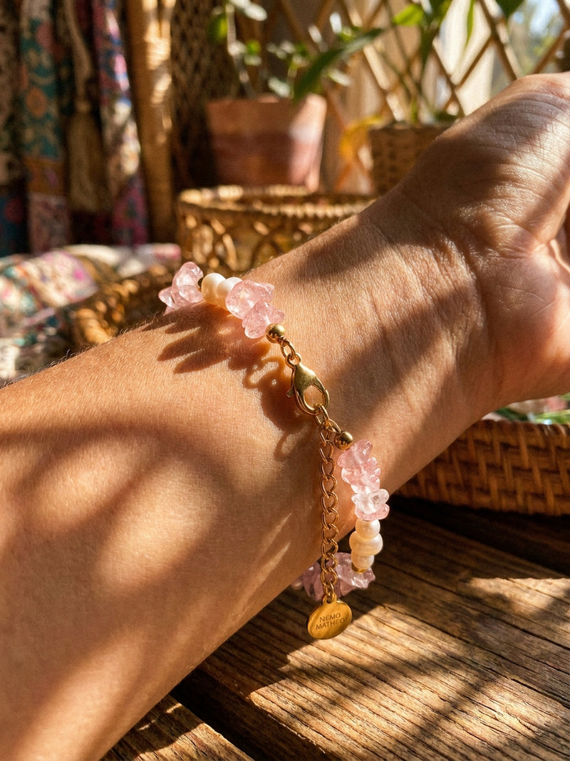 Armband Perlenmeer Erdbeerquarz – Detailansicht