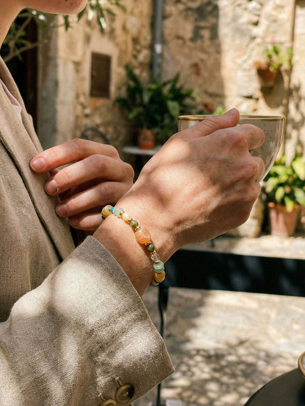 Armband Sonnenreise Armband Detailansicht – Edelstahl, Orange/Gruen/Gold