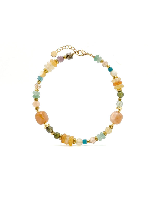 Armband Sonnenreise Armband Produktbild auf weissem Hintergrund – Edelstahl, Orange/Gruen/Gold