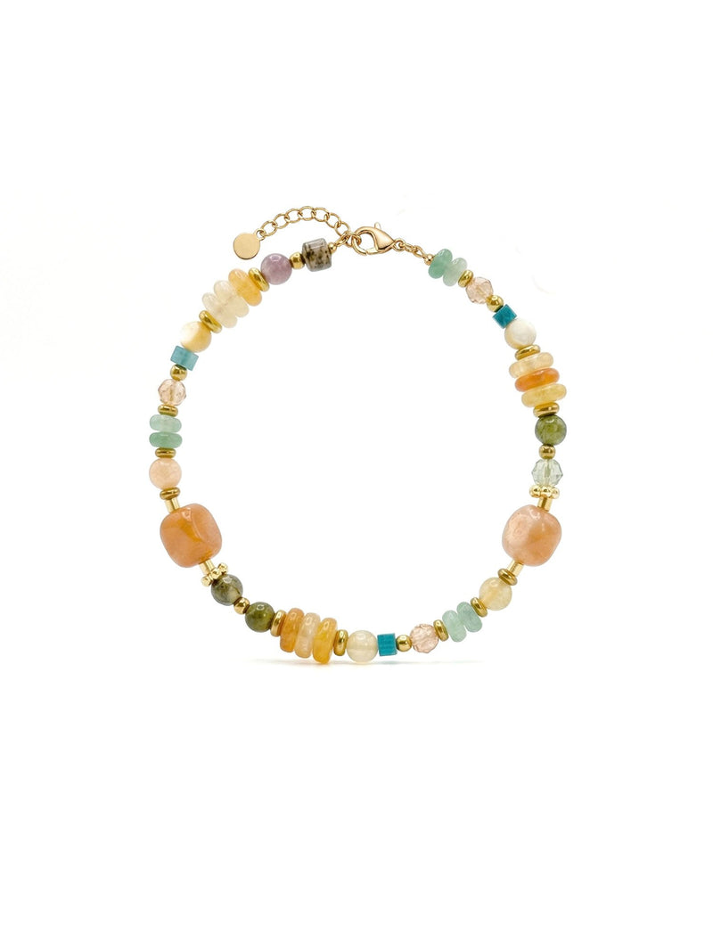 Armband Sonnenreise Armband Produktbild auf weissem Hintergrund – Edelstahl, Orange/Gruen/Gold