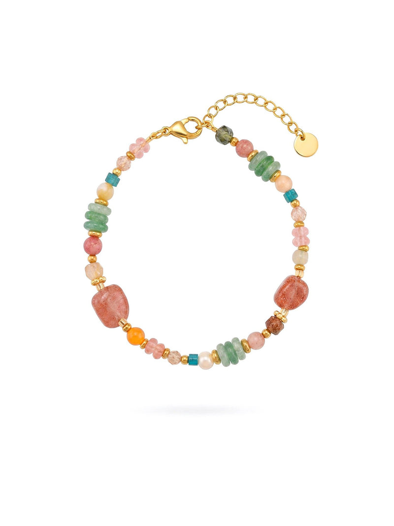 Armband Spring Bloom Armband Produktbild auf weissem Hintergrund – Edelstahl, Rosa/Gruen/Gold