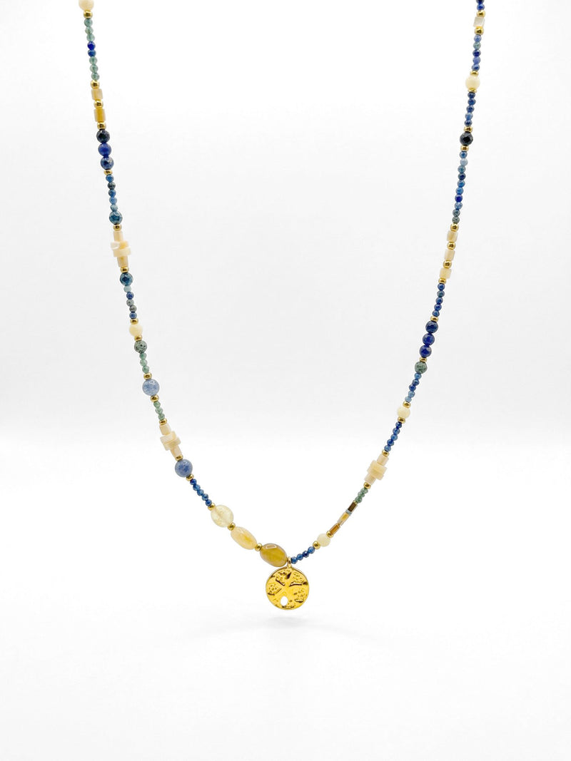 Kette Atlantis Naturstein Seestern – Produktbild auf weissem Hintergrund, Naturstein Halskette, Boho Schmuck