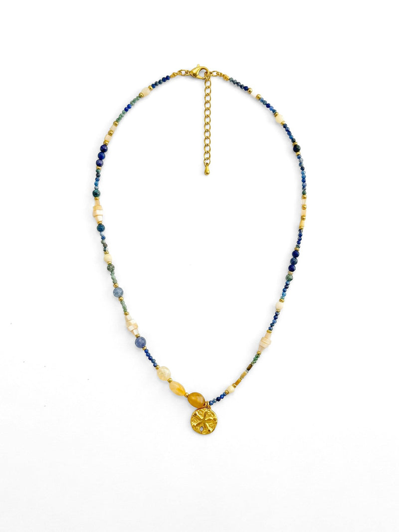 Kette Atlantis Naturstein Seestern – Produktbild auf weissem Hintergrund, Naturstein Halskette, Boho Schmuck