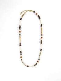 Kette Beigebraun Naturstein – Produktbild auf weissem Hintergrund, Naturstein Halskette, Boho Schmuck