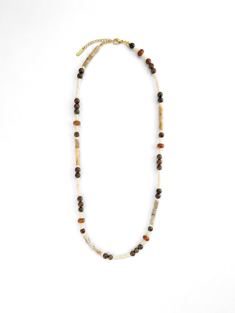 Kette Beigebraun Naturstein – Produktbild auf weissem Hintergrund, Naturstein Halskette, Boho Schmuck