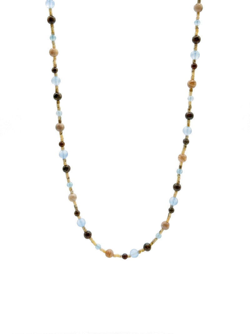 Kette Blaubraun Naturstein – Produktbild auf weissem Hintergrund, Naturstein Halskette, Boho Schmuck