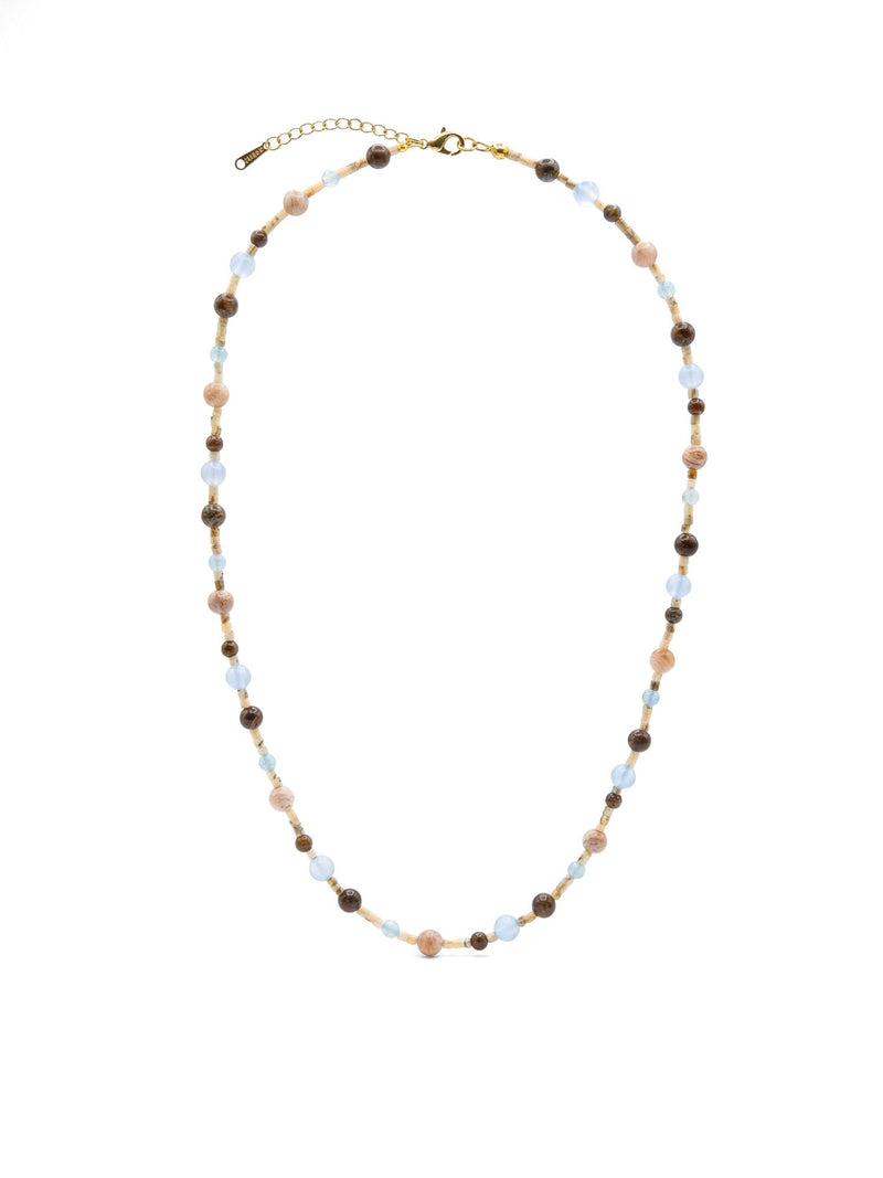 Kette Blaubraun Naturstein – Produktbild auf weissem Hintergrund, Naturstein Halskette, Boho Schmuck