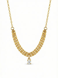 Cascade Statement Kette – 18K vergoldete Wasserfallkette mit funkelndem Kristall, Frontalansicht