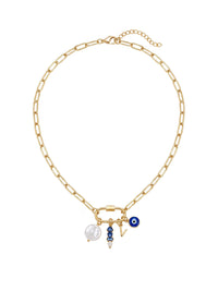 Charm-Kette mit Perle, Geburtsstein, Buchstabe und Nazar Auge