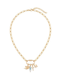 Charm-Kette mit Schutzengel, Geburtsstein und Kreuz