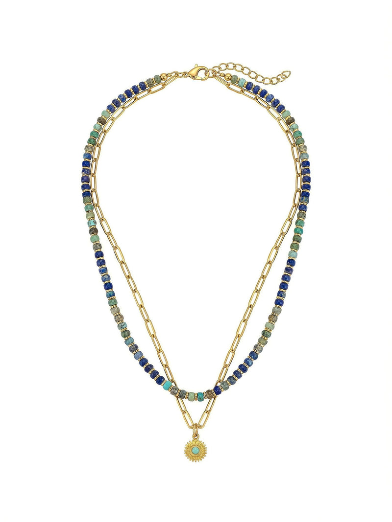 Doppel Kette Sun Stone Produktbild weisser Hintergrund - 18K vergoldete Layering Halskette