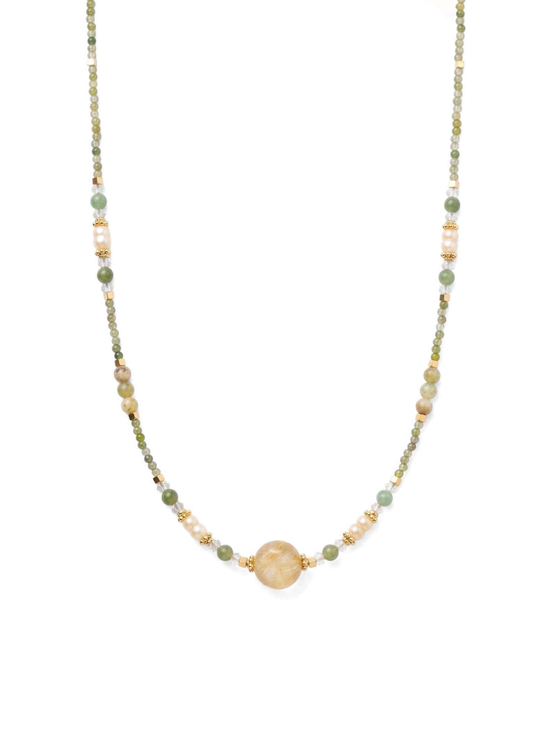 Foresta Aurea – Jade & Süßwasserperlen Halskette mit Rutilquarz – Produktbild 1