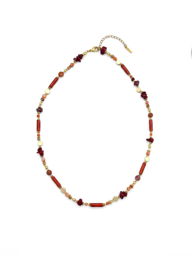 Kette Gelber Jaspis Rot – Produktbild auf weissem Hintergrund, Naturstein Halskette, Boho Schmuck