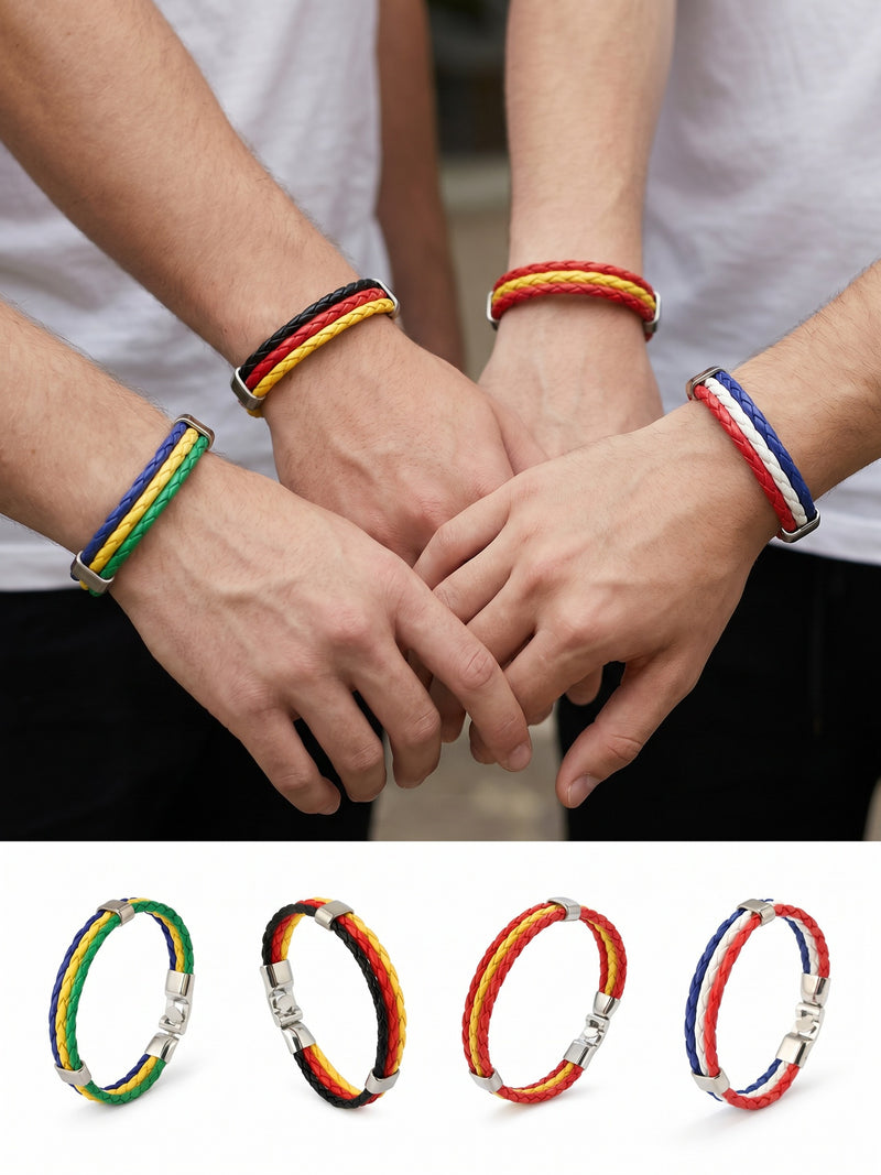 Armband WM 2026 – Geflochtenes Leder Fan Armband mit Nationalflagge