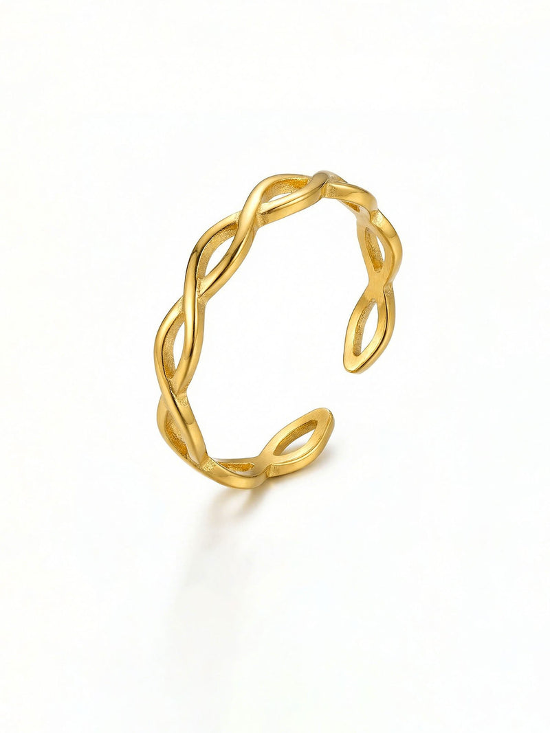 Goldenes Ring-Set Natura Set-Produktbild in geoeffneter Samt-Schmuckbox