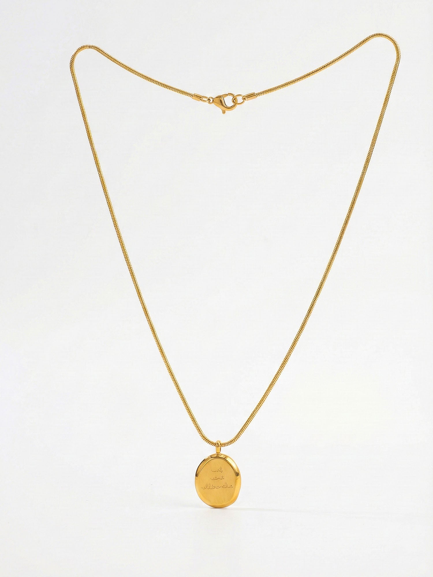 Adorable Goldkette Vollansicht – elegante Schlangenkette mit personalisiertem Gravur-Anhänger und Karabinerverschluss