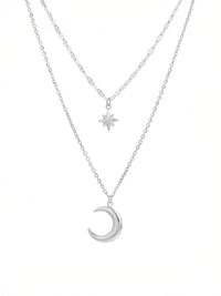 Kette Mond & Stern Kette Silber Produktbild auf weissem Hintergrund – Edelstahl