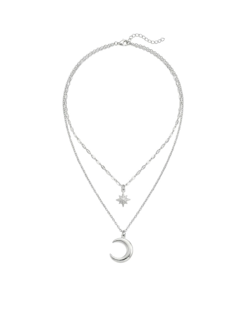Kette Mond & Stern Kette Silber Produktbild Gesamtansicht auf weissem Hintergrund – Edelstahl