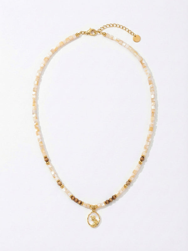 Ocean Muse Perlmutt-Kette mit Meerjungfrauen-Anhänger von Nemomatheo – Handgefertigte Naturstein-Halskette mit 18K vergoldetem Anhänger