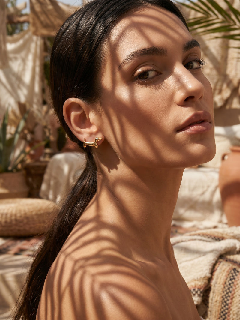 Ohrringe Little Dackel – Dackel Ohrstecker mit Zirkonia, 18K vergoldet – Detailaufnahme, Nahaufnahme