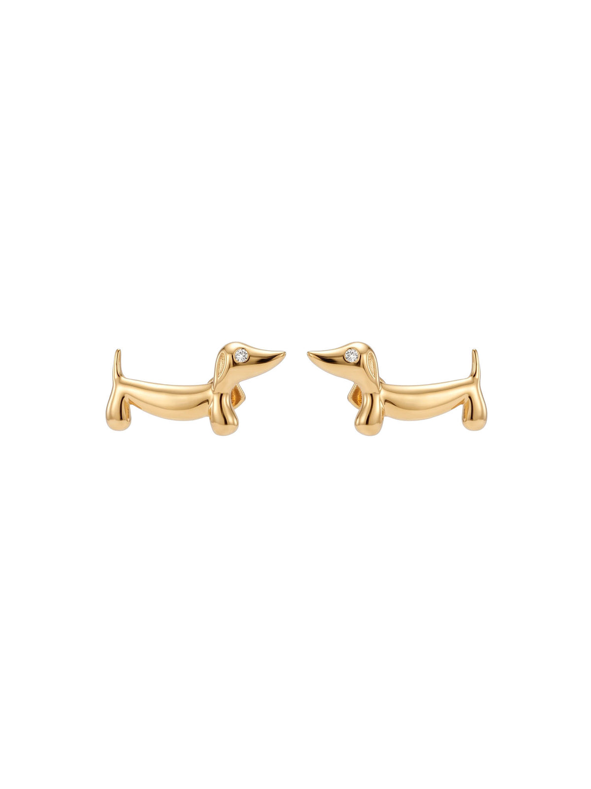 Ohrringe Little Dackel – Dackel Ohrstecker mit Zirkonia, 18K vergoldet – weißer Hintergrund