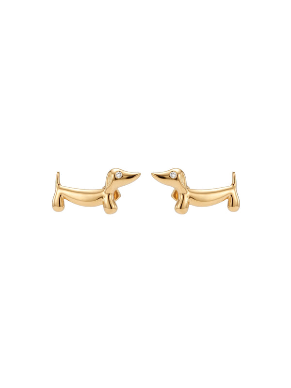Ohrringe Little Dackel – Dackel Ohrstecker mit Zirkonia, 18K vergoldet – weißer Hintergrund
