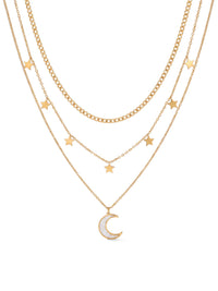Kette Luna Stellare – Sterne und Mond Layering-Kette, 18K vergoldet – weißer Hintergrund