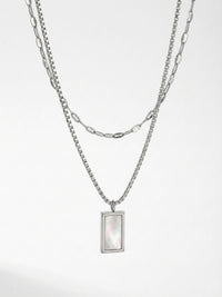 Madre Frame Layered Halskette Silber - Doppelkette mit Perlmutt Anhaenger - Nemomatheo