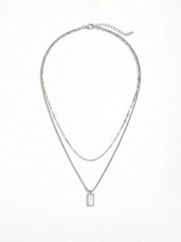 Silberne Layered Kette Madre Frame - Halskette mit rechteckigem Perlmutt Anhaenger