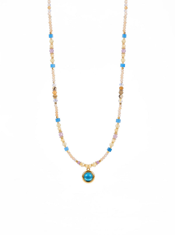 Marea Blu – Boho Steinkette mit Blau-Cabochon Anhänger – Detail 2