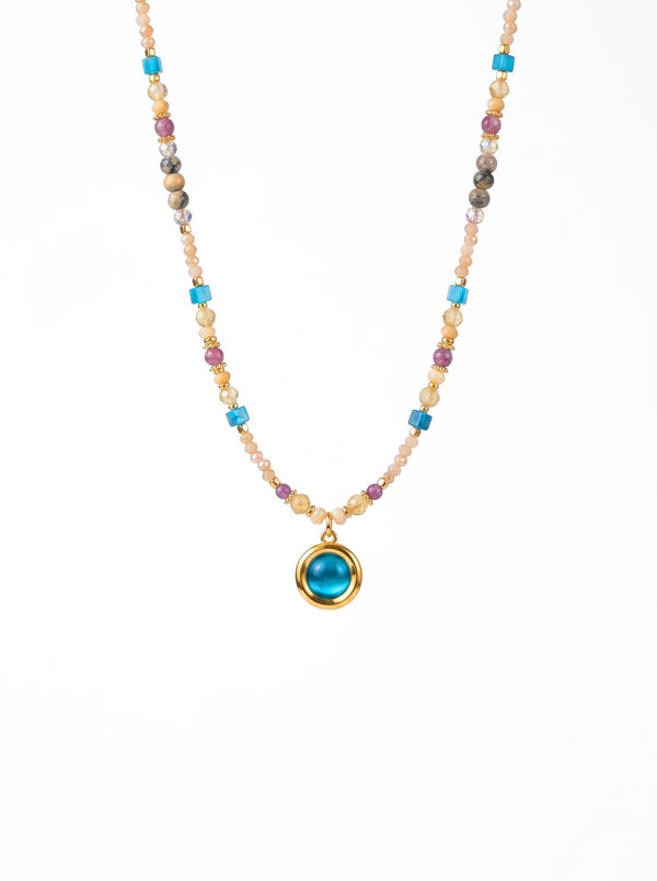 Marea Blu – Boho Steinkette mit Blau-Cabochon Anhänger – Produktbild 1