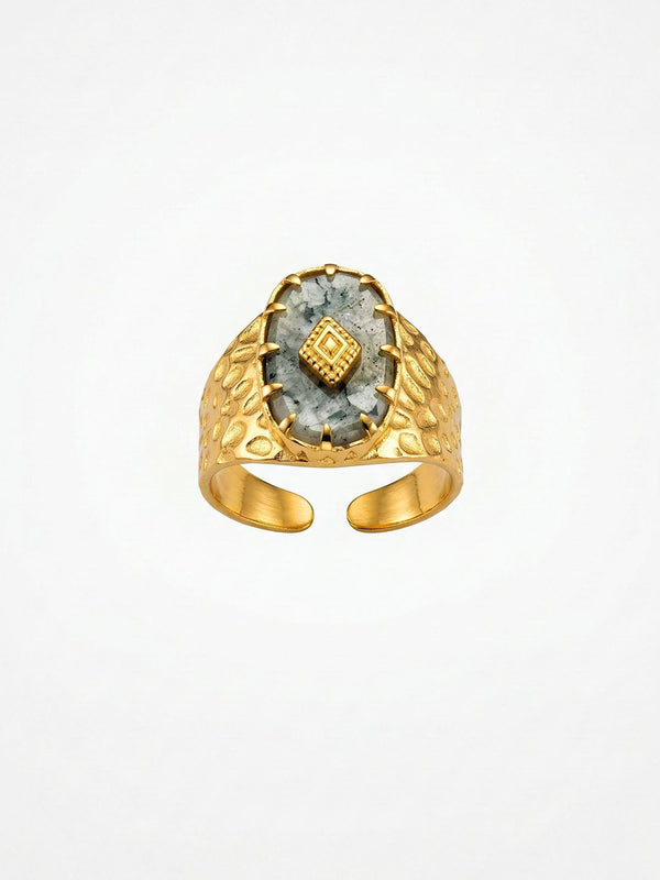 Mystic Relic Moos-Achat-Ring Gold Produktbild auf weissem Hintergrund