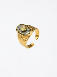 Mystic Relic Moos-Achat-Ring Gold Produktbild auf weissem Hintergrund