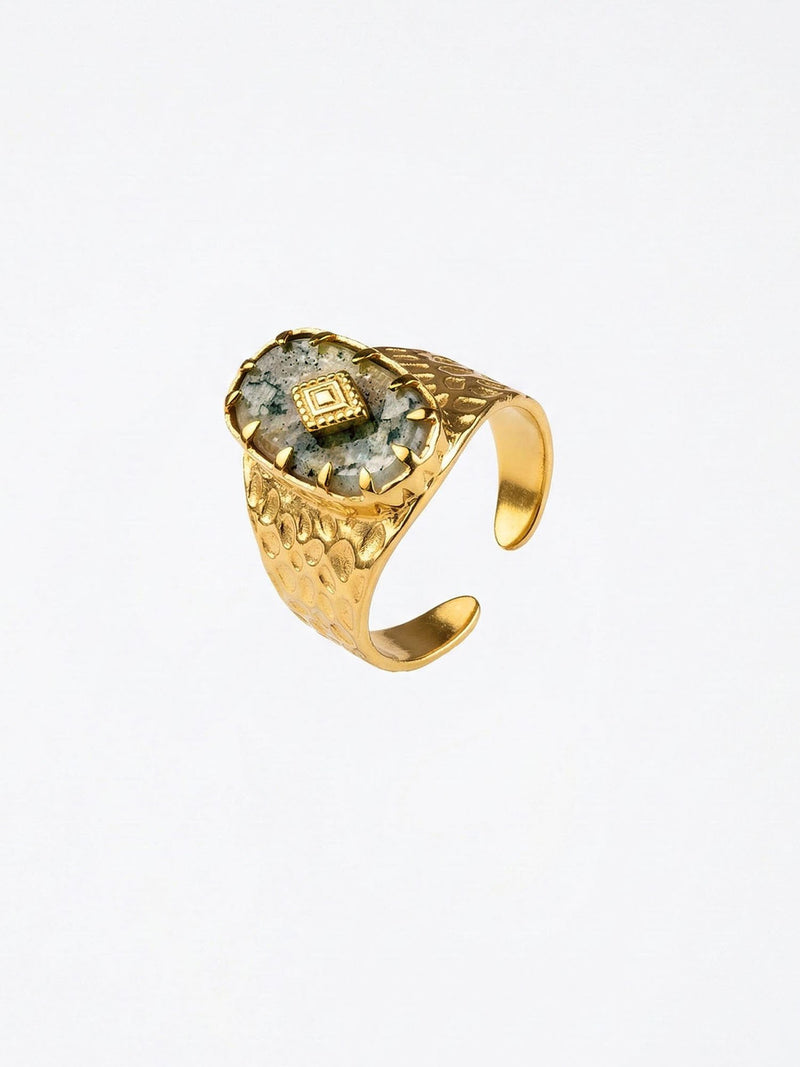 Mystic Relic Moos-Achat-Ring Gold Produktbild auf weissem Hintergrund