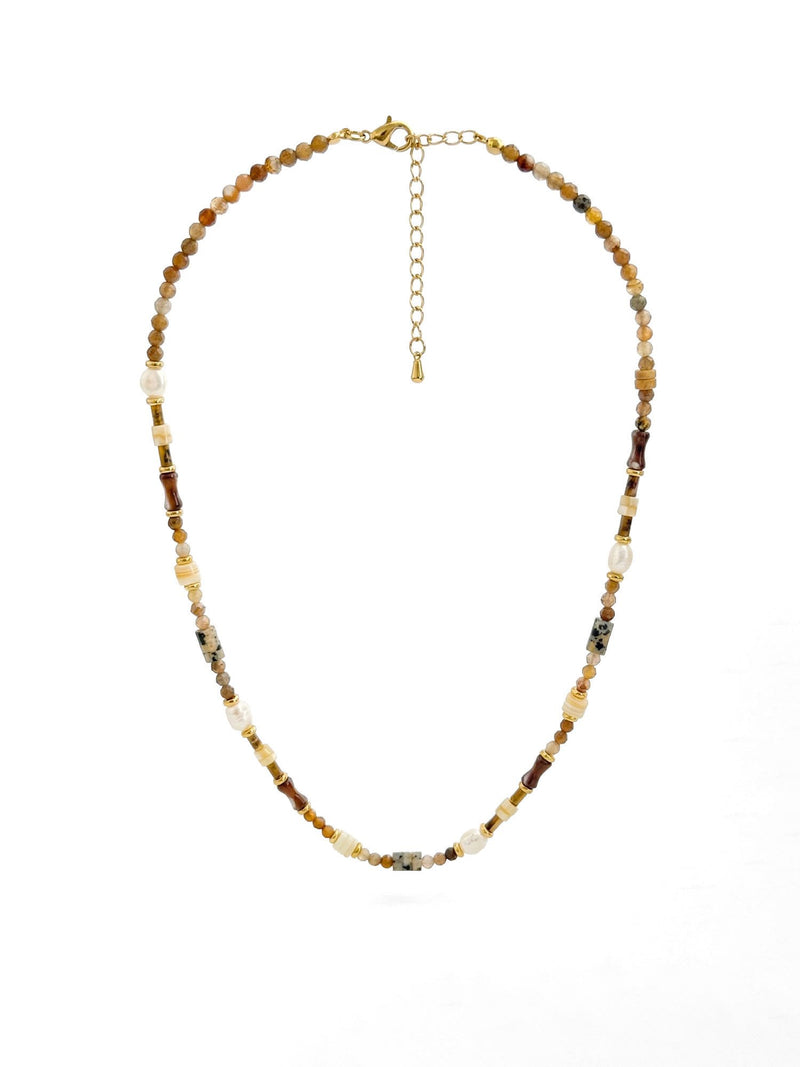 Kette Naturstein Bunt – Produktbild auf weissem Hintergrund, Naturstein Halskette, Boho Schmuck