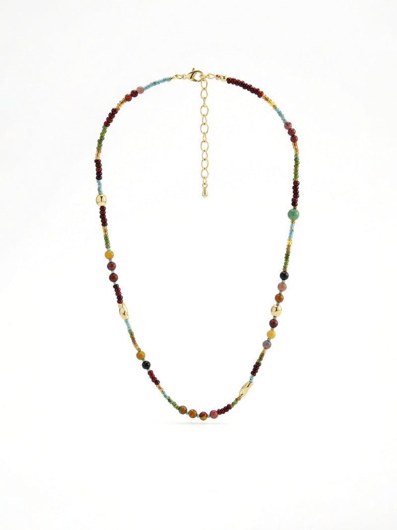Kette Naturstein Neu – Produktbild auf weissem Hintergrund, Naturstein Halskette, Boho Schmuck